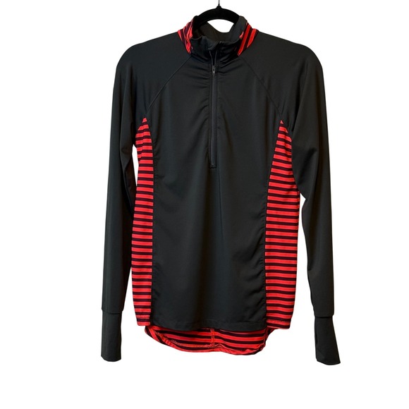 Hannah Running Pullover Top Women's M Black Red Striped Athletic Thumb Hole - Picture 1 of 8